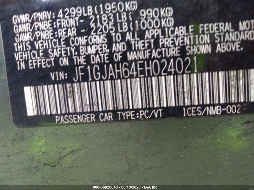 2014 SUBARU IMPREZA SEDAN LIMITED - JF1GJAH64EH024021