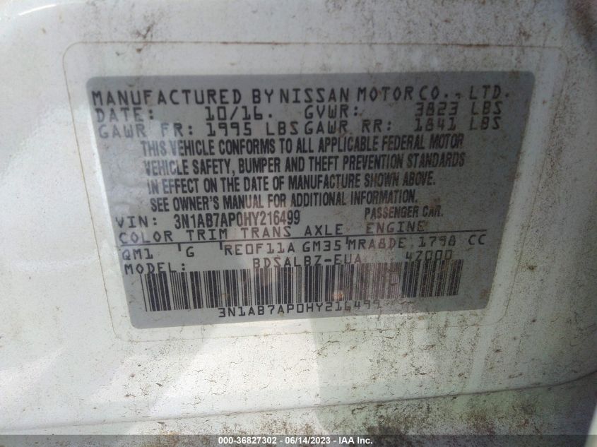 2017 NISSAN SENTRA S - 3N1AB7AP0HY216499
