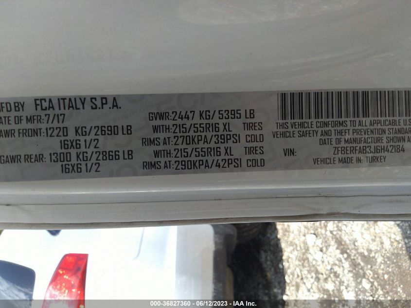 2018 RAM PROMASTER CITY TRADESMAN ZFBERFAB3J6H42184