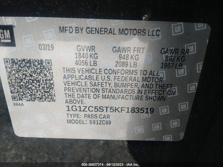 2019 CHEVROLET MALIBU LS - 1G1ZC5ST5KF183519