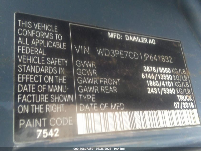 2018 MERCEDES-BENZ SPRINTER CARGO VAN - WD3PE7CD1JP641832
