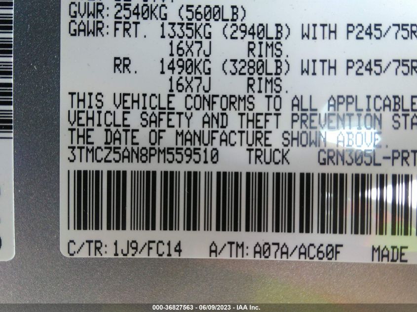 2023 TOYOTA TACOMA 4WD SR/SR5/TRD SPORT - 3TMCZ5AN8PM559510