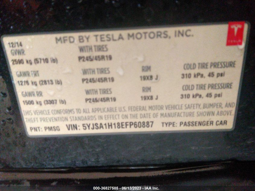 2014 TESLA MODEL S 60 KWH BATTERY/P85 - 5YJSA1H18EFP60887