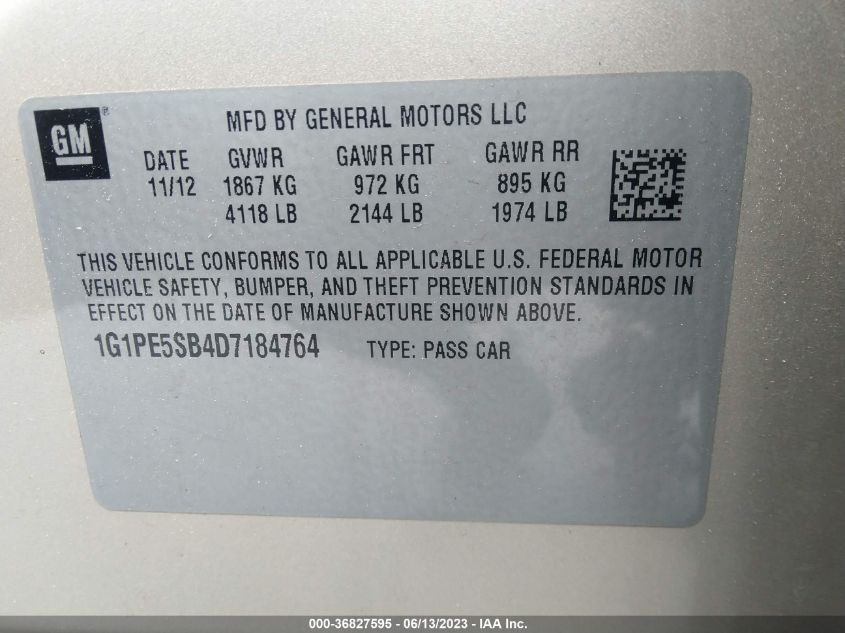 2013 CHEVROLET CRUZE 2LT - 1G1PE5SB4D7184764