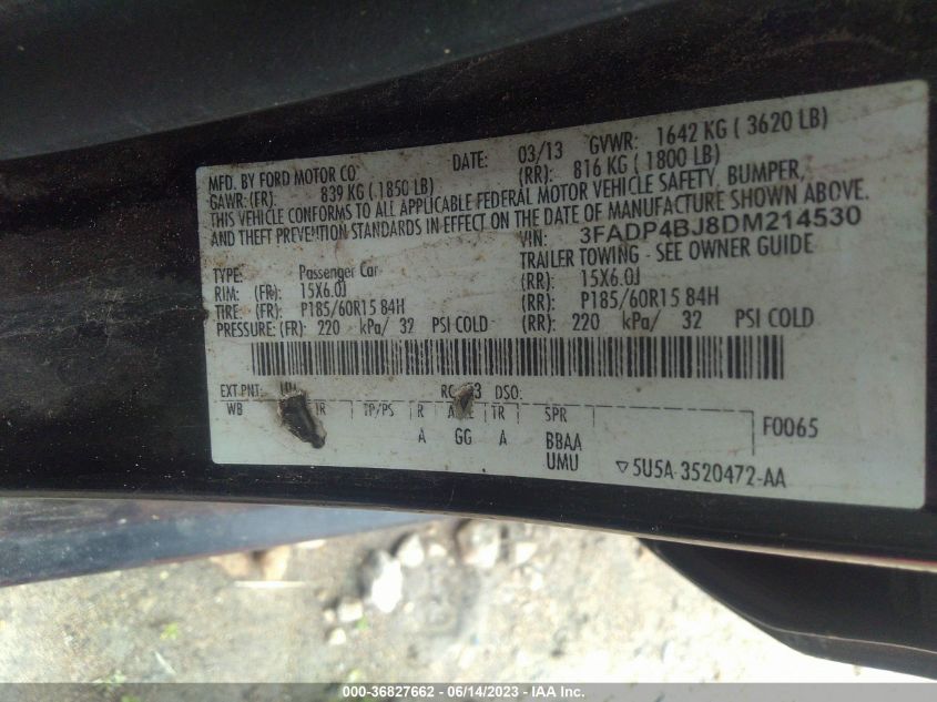 2013 FORD FIESTA SE - 3FADP4BJ8DM214530