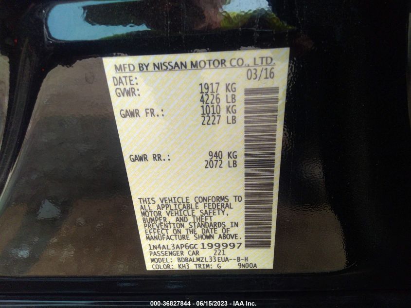 2016 NISSAN ALTIMA 2.5 SV - 1N4AL3AP6GC199997