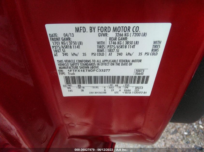 2013 FORD F-150 XL/XLT/FX4/LARIAT - 1FTFX1ET9DFC33277