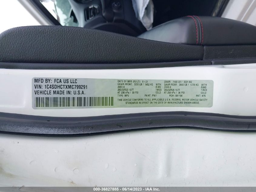 2021 DODGE DURANGO R/T - 1C4SDHCTXMC799291