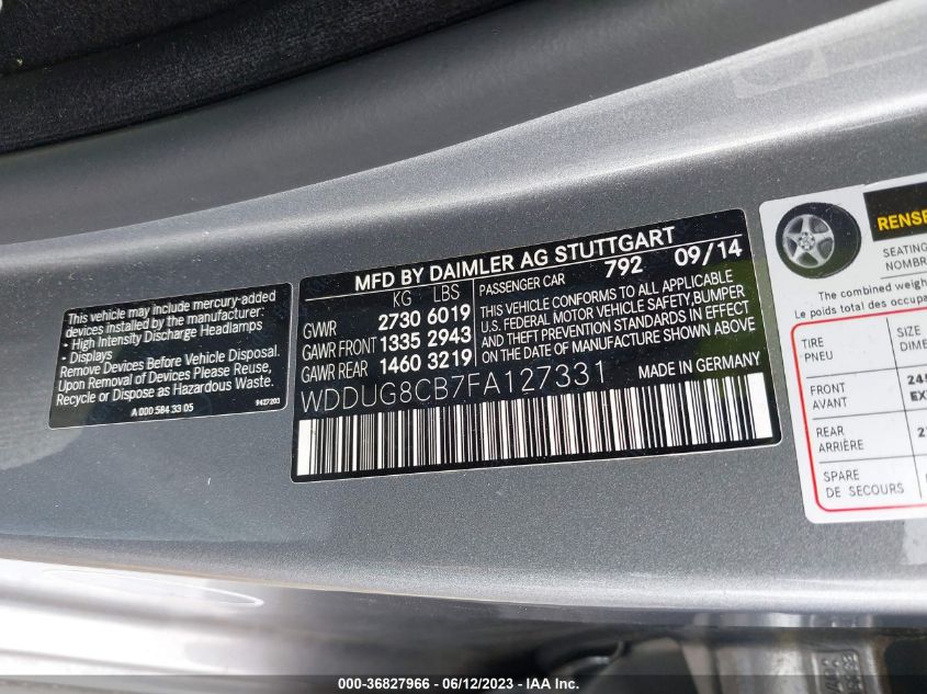 2015 MERCEDES-BENZ S-CLASS S 550 - WDDUG8CB7FA127331