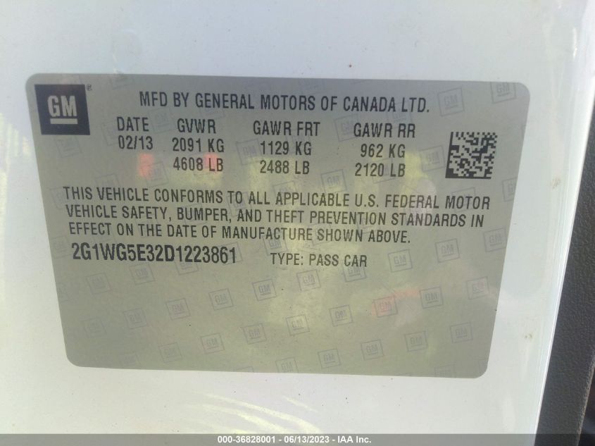 2013 CHEVROLET IMPALA LT - 2G1WG5E32D1223861