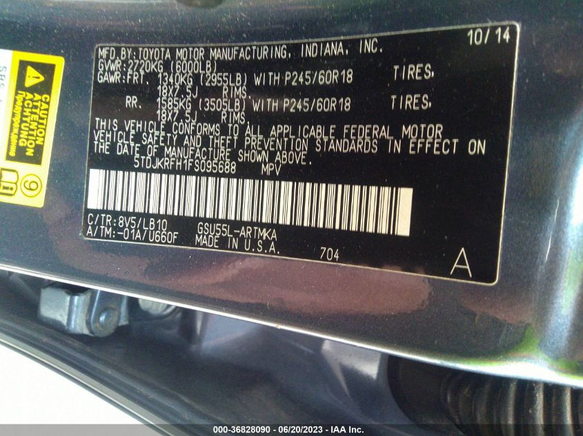 2015 TOYOTA HIGHLANDER XLE - 5TDJKRFH1FS095688