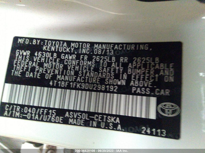 2013 TOYOTA CAMRY SE - 4T1BF1FK9DU298192