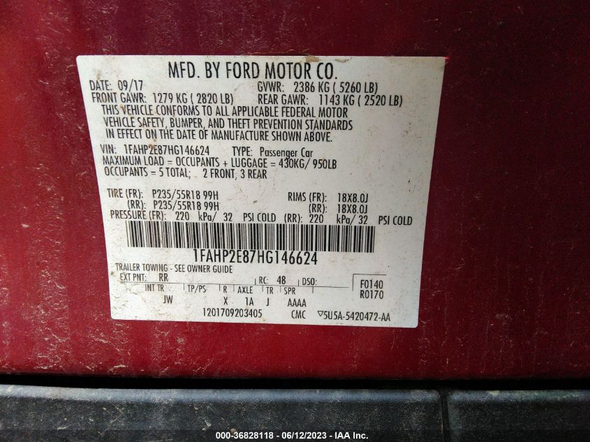 2017 FORD TAURUS SEL - 1FAHP2E87HG146624