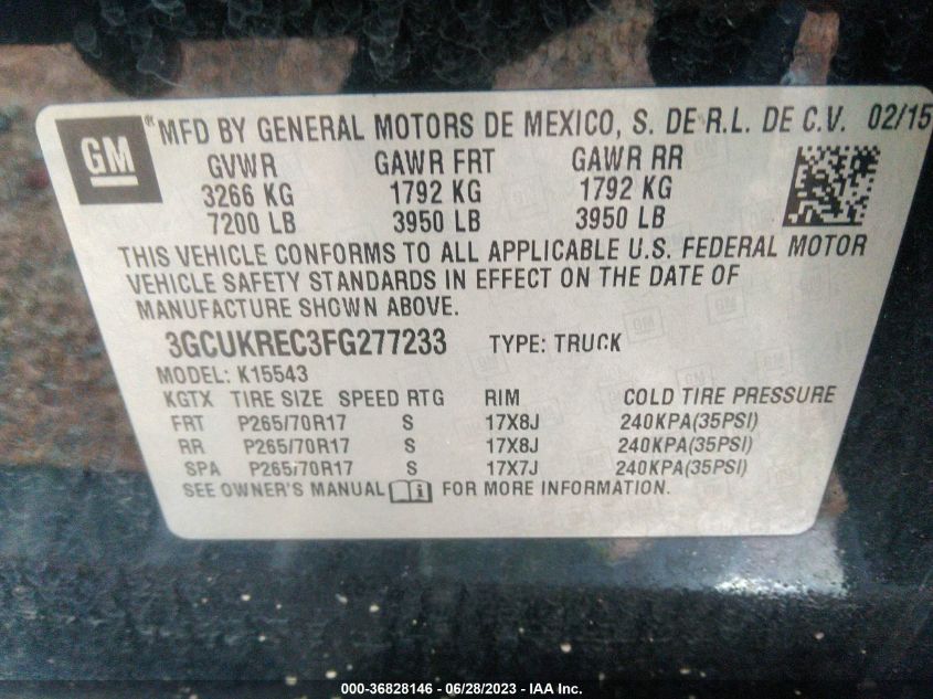 2015 CHEVROLET SILVERADO 1500 LT - 3GCUKREC3FG277233