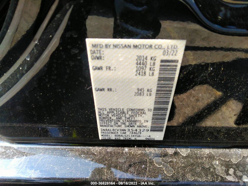 2022 NISSAN ALTIMA 2.0 SR - 1N4AL4CV3NN354329