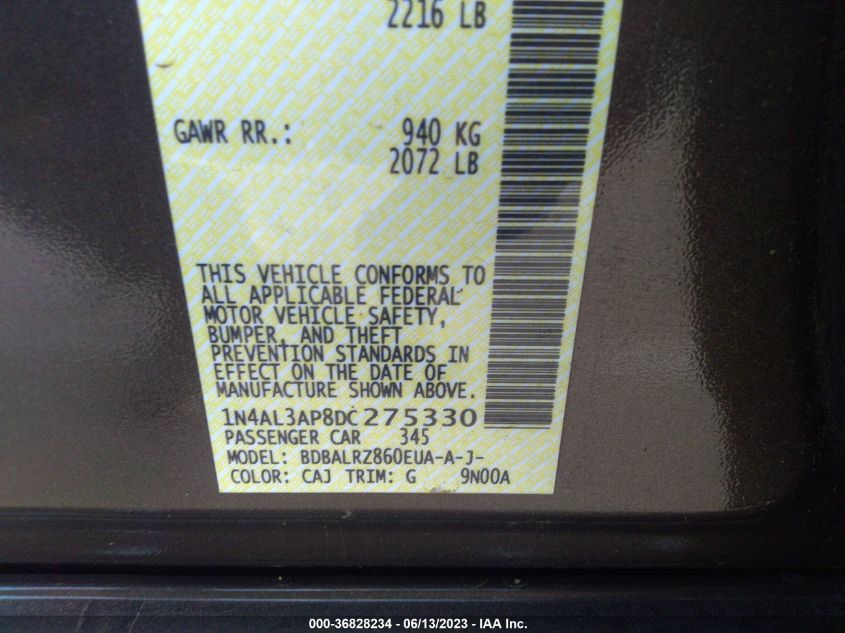 2013 NISSAN ALTIMA 2.5/S/SV/SL - 1N4AL3AP8DC275330