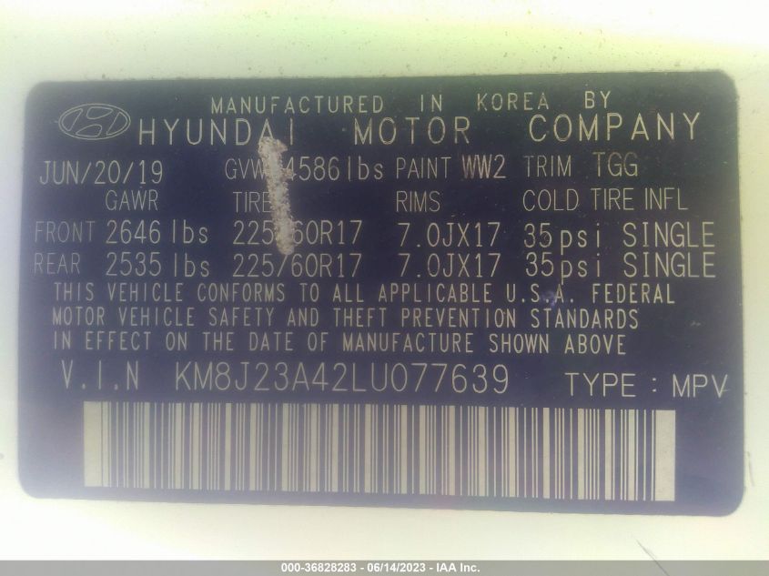 2020 HYUNDAI TUCSON SE - KM8J23A42LU077639