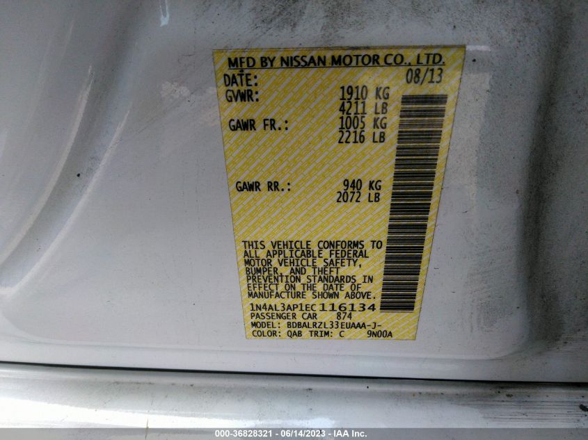 2014 NISSAN ALTIMA 2.5/S/SV/SL - 1N4AL3AP1EC116134