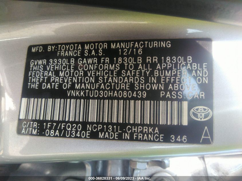 2017 TOYOTA YARIS L/SE/LE - VNKKTUD30HA080439