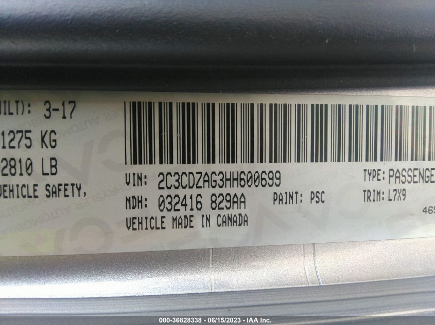 2017 DODGE CHALLENGER SXT - 2C3CDZAG3HH600699