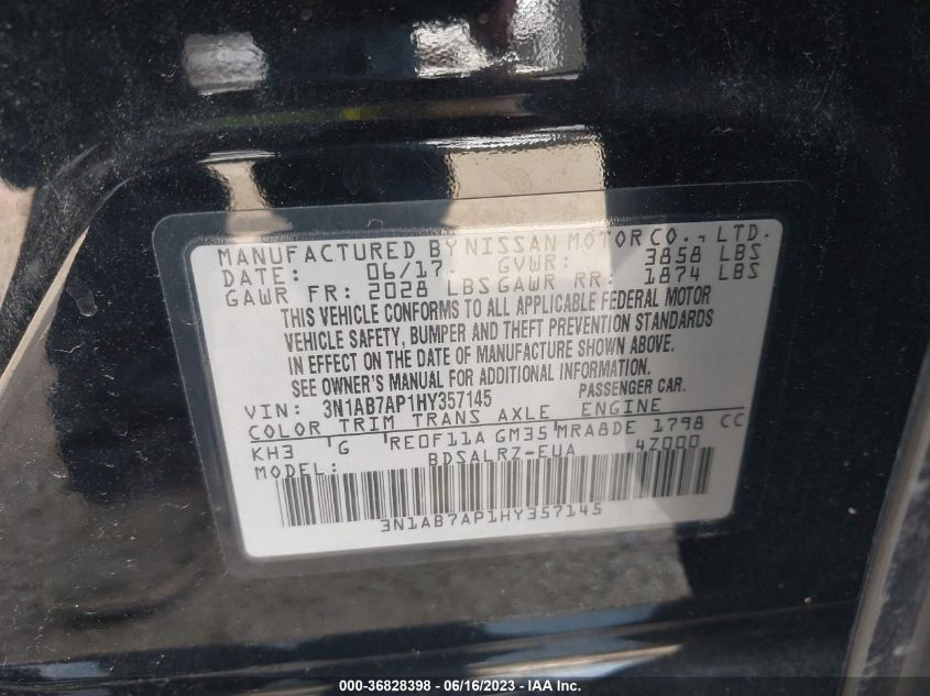 2017 NISSAN SENTRA SR - 3N1AB7AP1HY357145