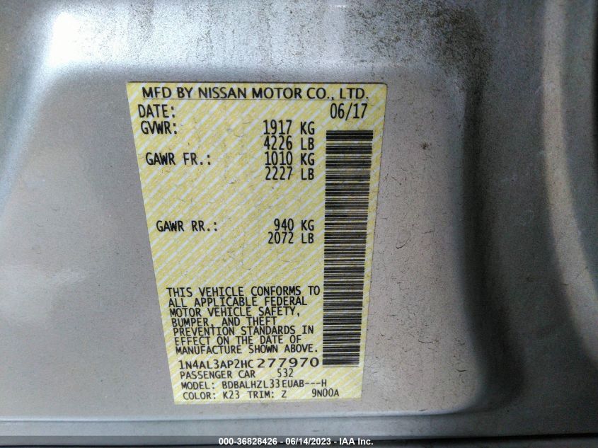 2017 NISSAN ALTIMA 2.5 SR - 1N4AL3AP2HC277970