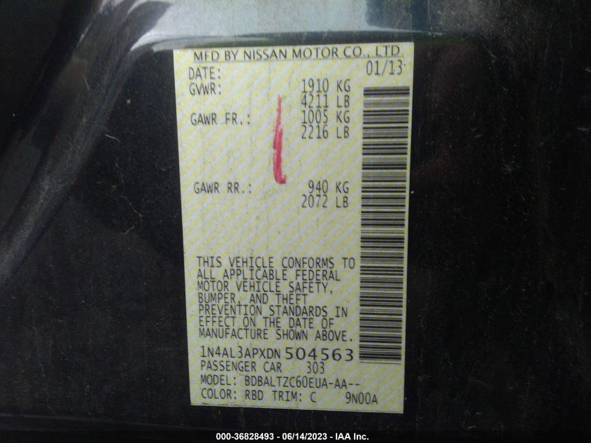 2013 NISSAN ALTIMA 2.5 SV - 1N4AL3APXDN504563