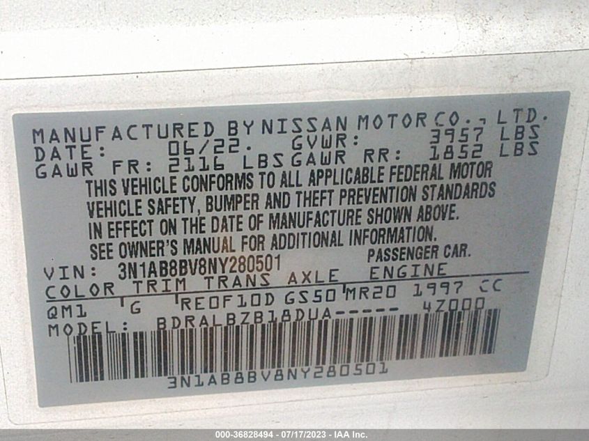 2022 NISSAN SENTRA S - 3N1AB8BV8NY280501