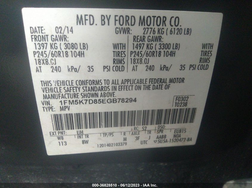 2014 FORD EXPLORER XLT - 1FM5K7D85EGB78294