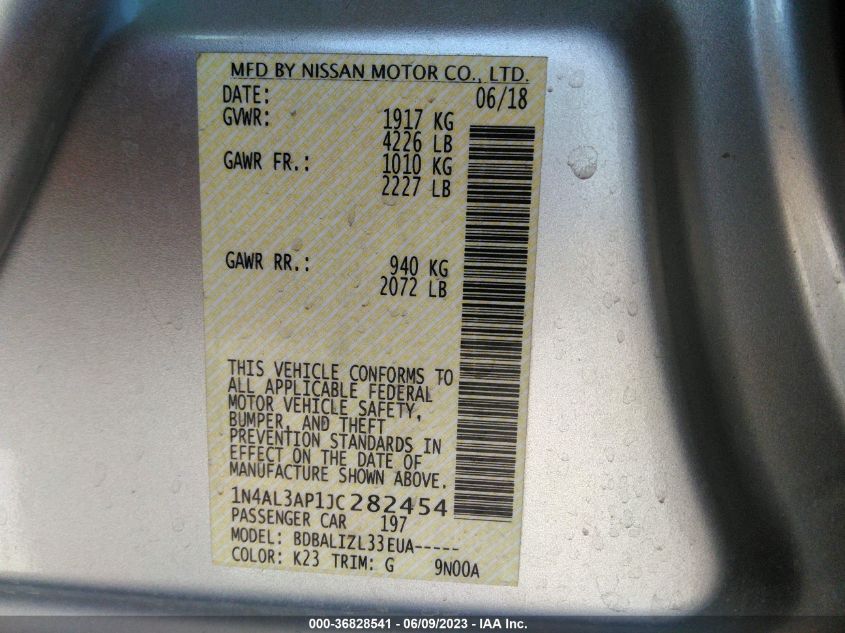 2018 NISSAN ALTIMA 2.5 SV - 1N4AL3AP1JC282454