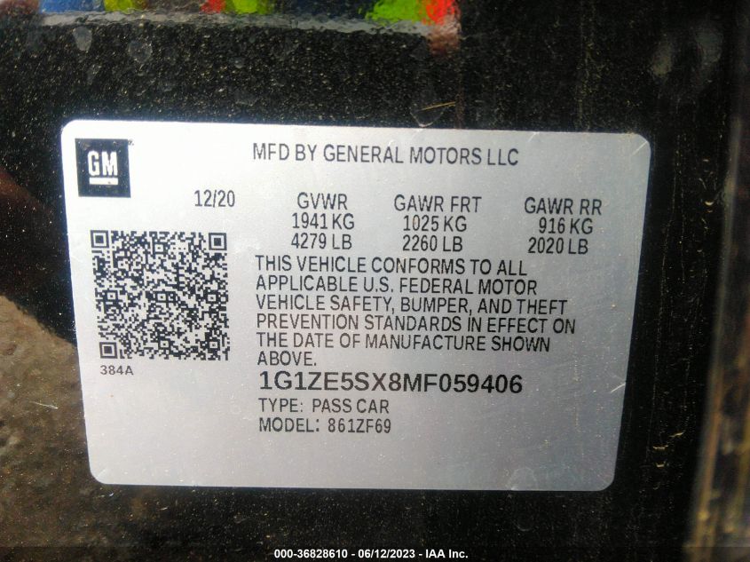 2021 CHEVROLET MALIBU PREMIER - 1G1ZE5SX8MF059406