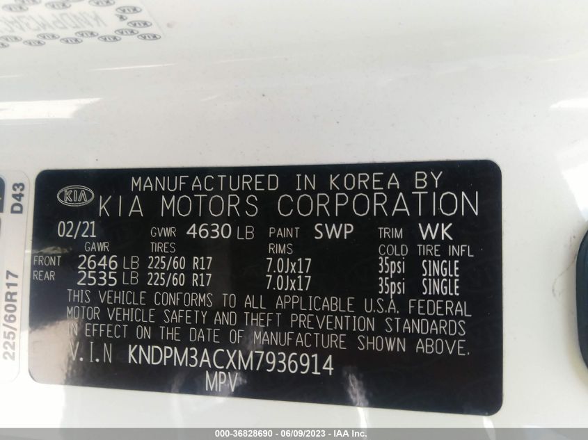 2021 KIA SPORTAGE LX - KNDPM3ACXM7936914