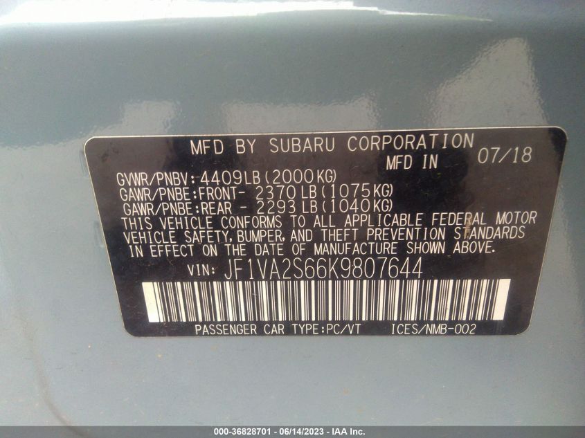 2019 SUBARU WRX STI SERIES.GRAY - JF1VA2S66K9807644