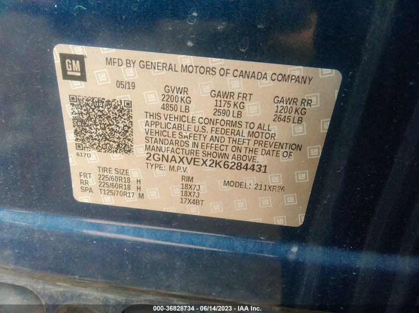 2019 CHEVROLET EQUINOX LT - 2GNAXVEX2K6284431