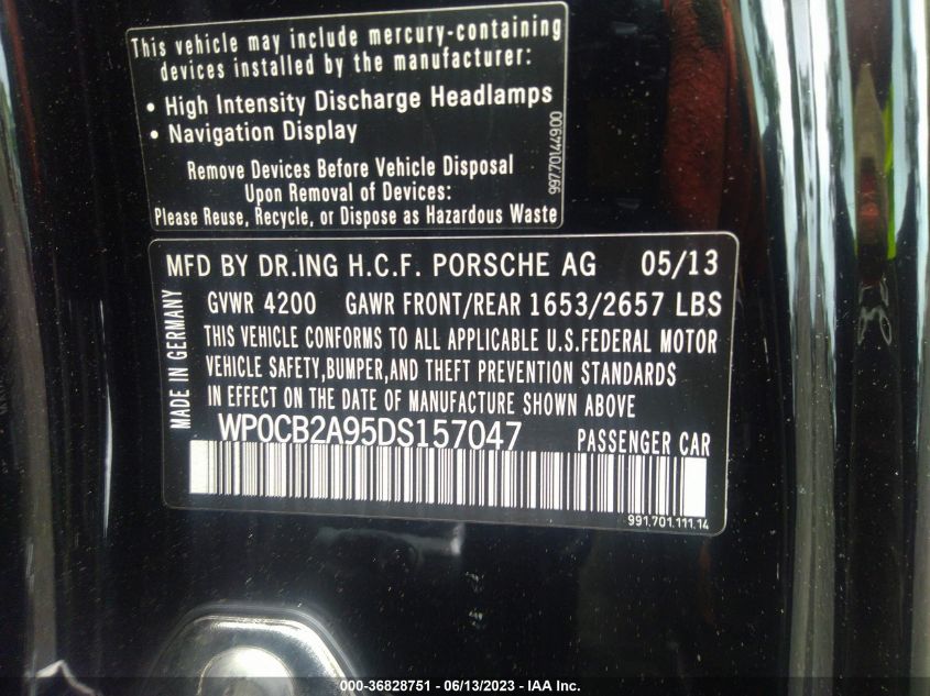 2013 PORSCHE 911 CARRERA - WP0CB2A95DS157047