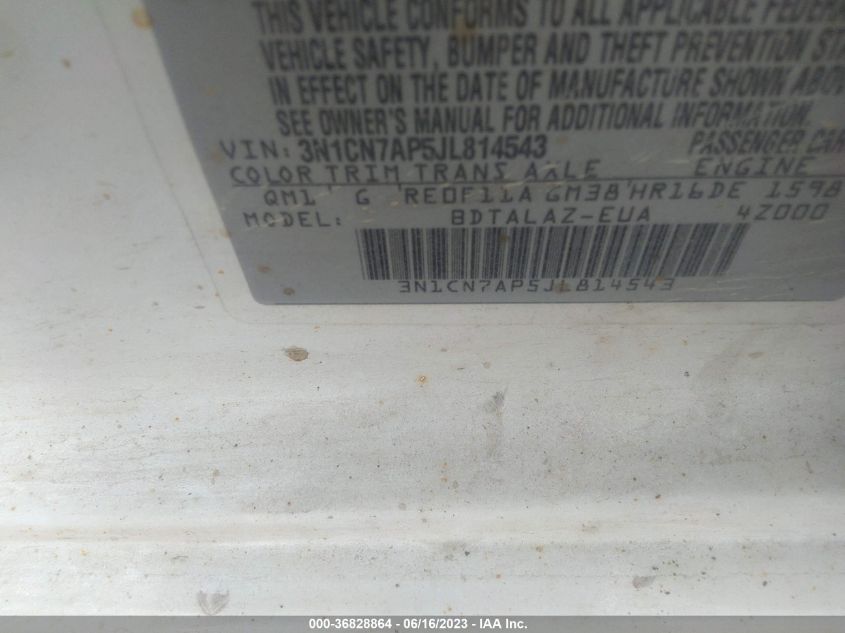 2018 NISSAN VERSA SEDAN S PLUS - 3N1CN7AP5JL814543