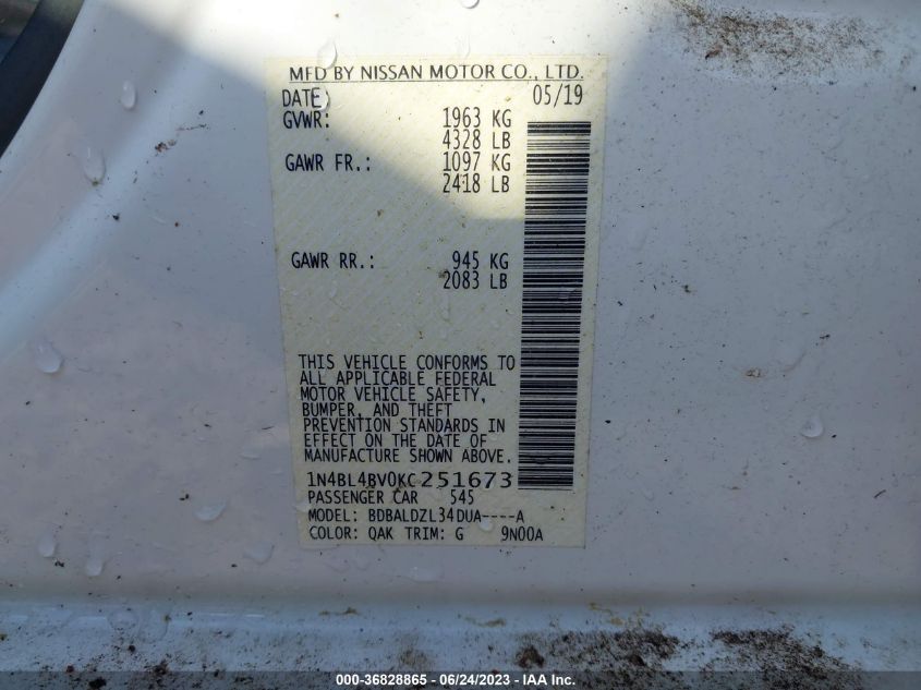 2019 NISSAN ALTIMA 2.5 S - 1N4BL4BV0KC251673