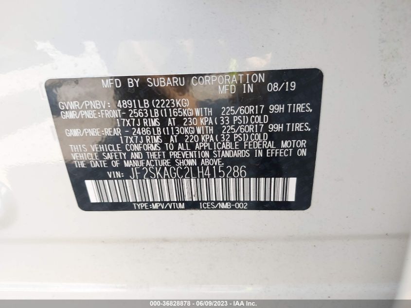 2020 SUBARU FORESTER PREMIUM - JF2SKAGC2LH415286