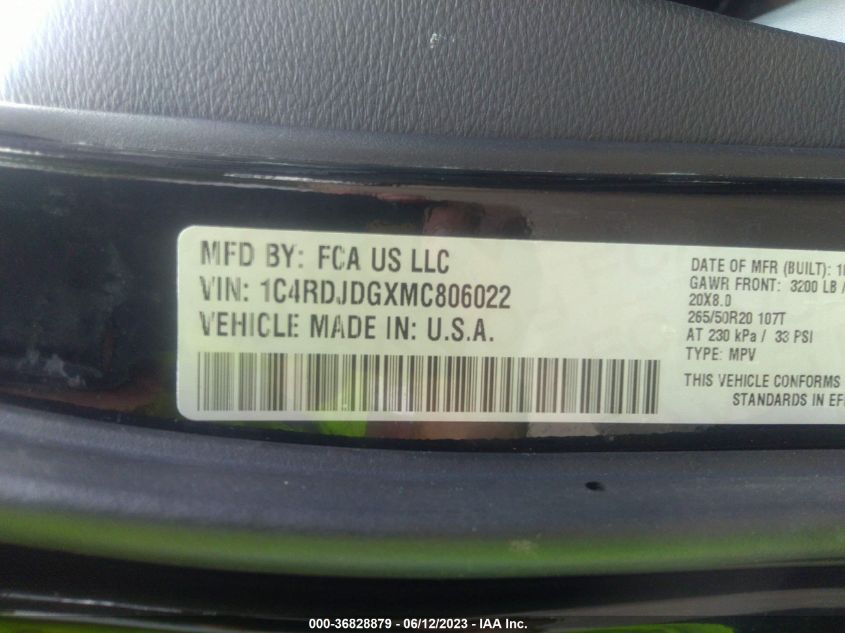 2021 DODGE DURANGO GT PLUS - 1C4RDJDGXMC806022