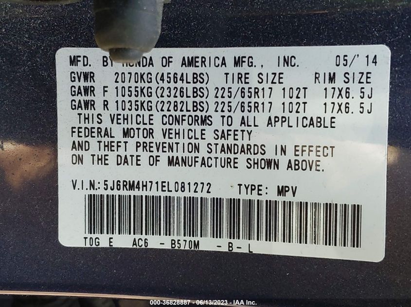 2014 HONDA CR-V EXL - 5J6RM4H71EL081272