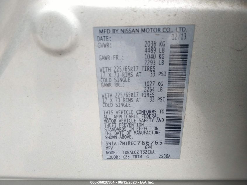 2014 NISSAN ROGUE SV - 5N1AT2MT8EC766765