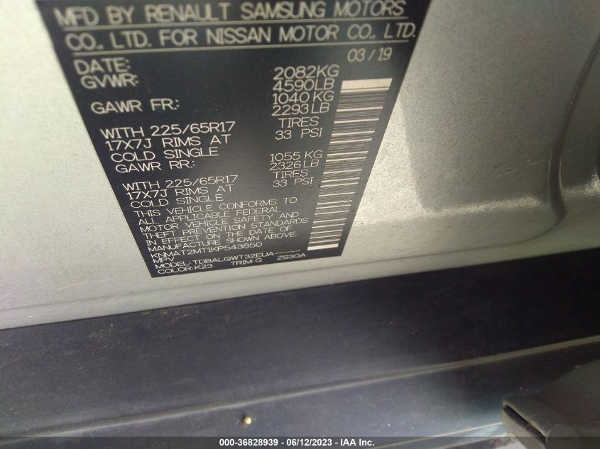 2019 NISSAN ROGUE SV - KNMAT2MT1KP543850