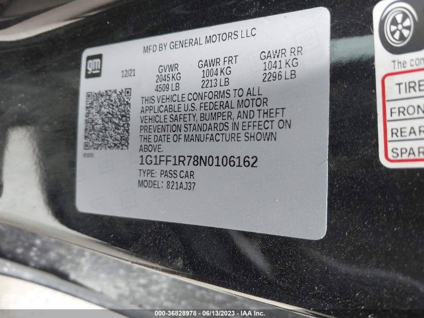 2022 CHEVROLET CAMARO LT1/SS - 1G1FF1R78N0106162