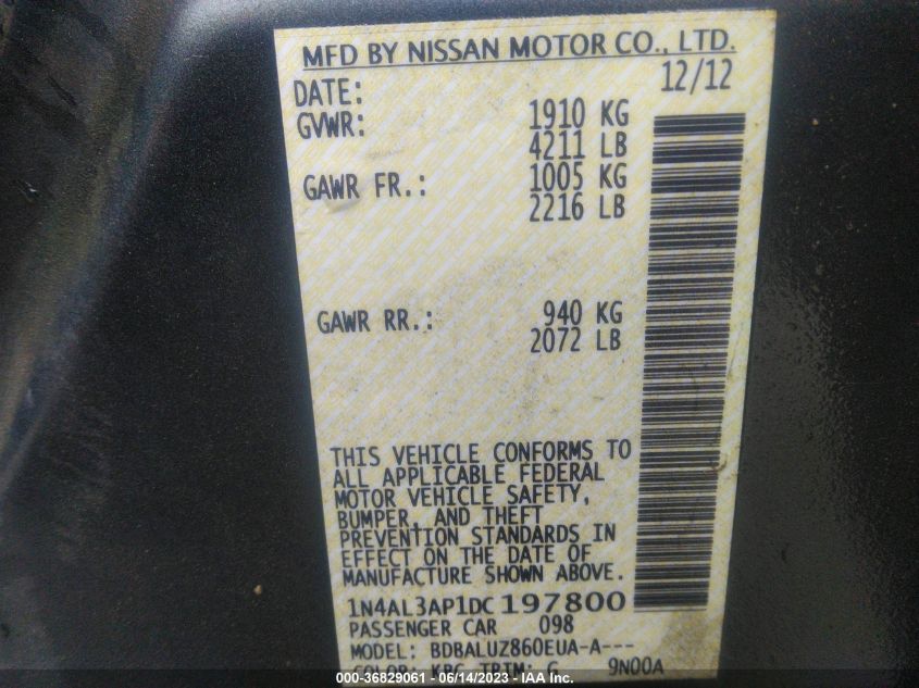 2013 NISSAN ALTIMA 2.5 SV - 1N4AL3AP1DC197800