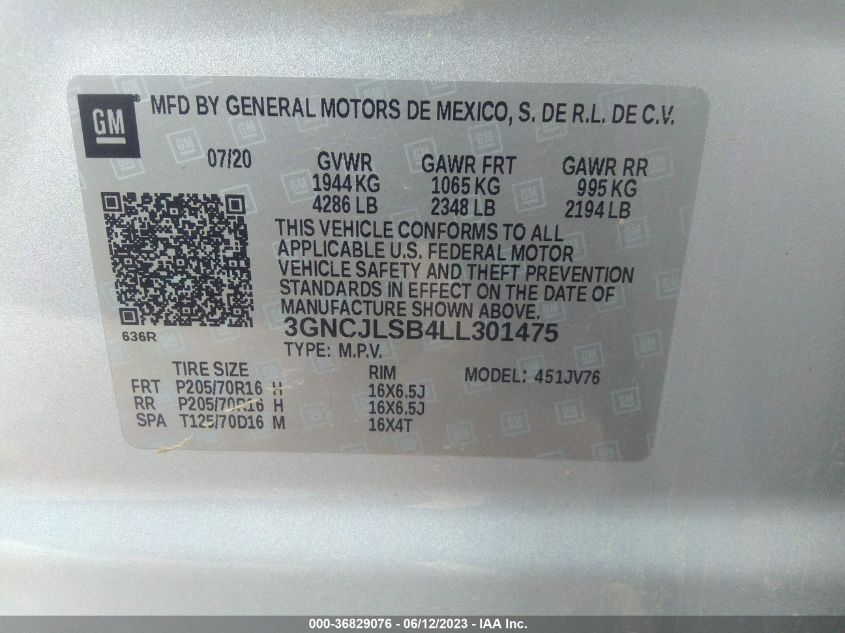 3GNCJLSB4LL301475 Chevrolet Trax LT 9