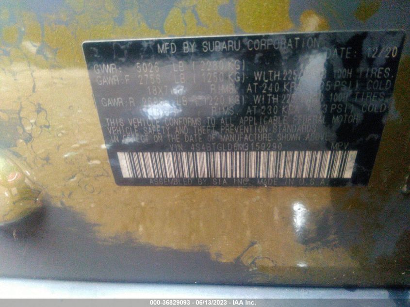 2021 SUBARU OUTBACK ONYX EDITION XT - 4S4BTGLD6M3159290