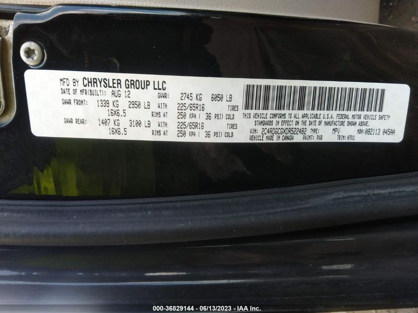 2013 DODGE GRAND CARAVAN SXT - 2C4RDGCGXDR522482
