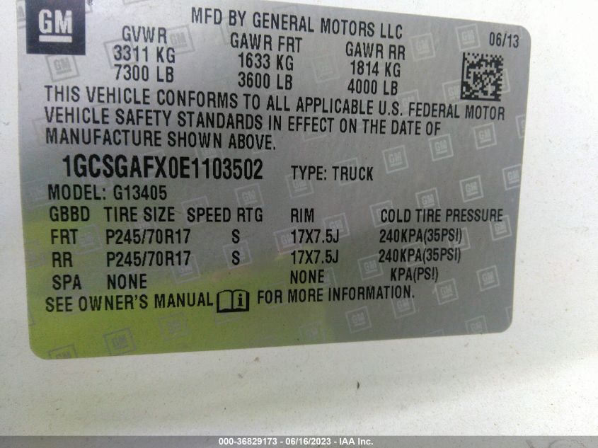 2014 CHEVROLET EXPRESS CARGO VAN - 1GCSGAFX0E1103502