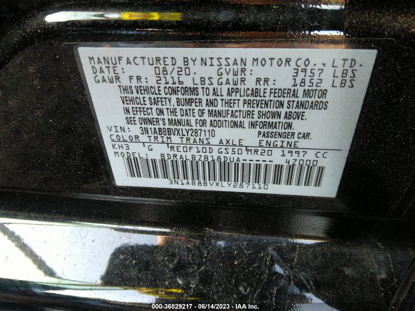 2020 NISSAN SENTRA S - 3N1AB8BVXLY287110