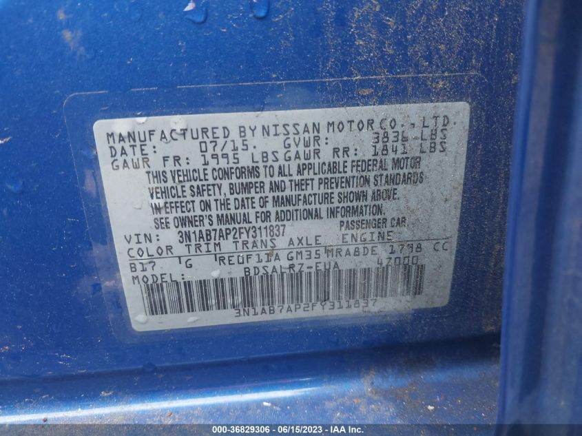 2015 NISSAN SENTRA SR - 3N1AB7AP2FY311837